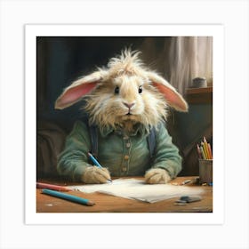 Rabbit At The Desk 5 Art Print