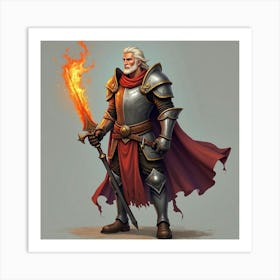 Warrior With Enchanted Armor And A Flaming Sword 1 Art Print