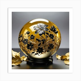 Gold And Black Flower Glass Ball Art Print
