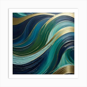 Blue And Gold Abstract Painting Art Print