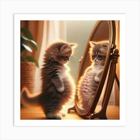 Cat In The Mirror Art Print