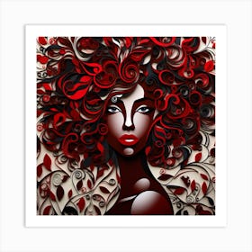 Red Curly Haired Woman 1 Art Print