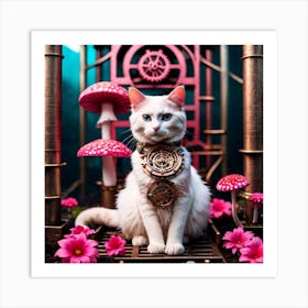 Pink steampunk cat Art Print