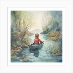 Little Boy In A Boat , Into The Water (Silver) Art Print Art Print