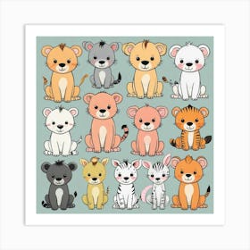 Cute Lions And Tigers Art Print