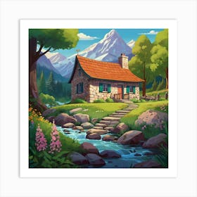 Cottage In The Mountains Art Print