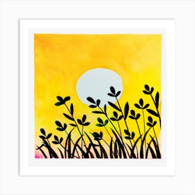 Watercolor Sunset Light And Grass Shadow Art Print