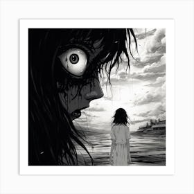 scary girl black and white manga Junji Ito style Art Print