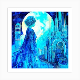 Star Gazing - Gazing At Blue Moon Art Print