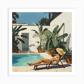 Woman Relaxing By The Pool - expressionism Art Print