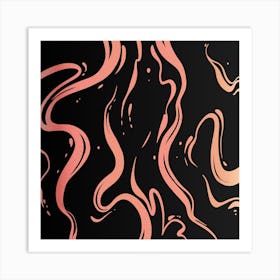 Liquid Black And Peach Marble Art Print