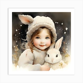 Little Girl With Bunny Art Print