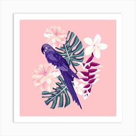 Tropical Monstera And Bird Square Art Print