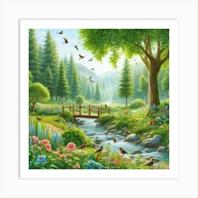 Bridge Over A Stream Art Print