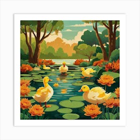 Ducks In The Pond 11 Art Print