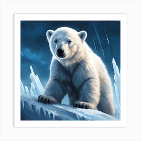 Bear Cub on the Nightime Arctic Ice Art Print