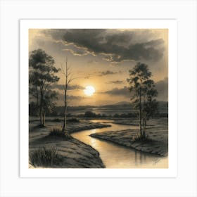 Sunset Over A River Art Print