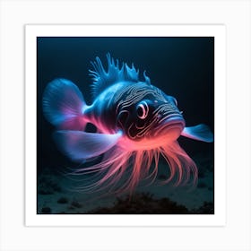 Imagine An Aquatic Creature With Fur That Emits Bioluminescent Patterns Creating An Otherworldly Spectacle As It Navigates The Depths Of The Art Print