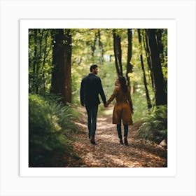 Couple Walking In The Woods Art Print