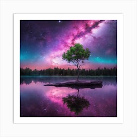 Lone Tree In The Night Sky Art Print