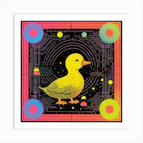 Duckling Geometric Pattern Linocut Style 4 Art Print