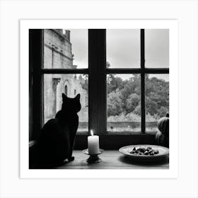 Black Cat On A Window Sill 1 Art Print