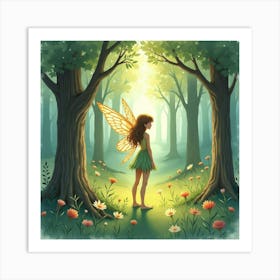 Enchanting Faerie In A Mystical Grove, Watercolor 1 Art Print