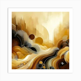 Beautiful Flowing Abstract Landscape With Moons Art Print