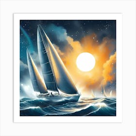 Sailboats In The Ocean Art Print