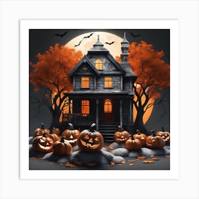 Halloween House With Pumpkins 19 Art Print