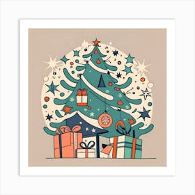 Modern Christmas Tree Minimalistic Drawing Art Print