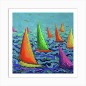 Sailboats In The Ocean Art Print