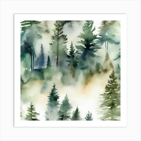 Appalachian Mountains of Misty Pines Watercolor Print of Evergreen Forest..368 Art Print