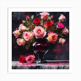 Bouquet of Peach, Pink and Red Roses Art Print