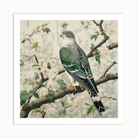 Ohara Koson Inspired Bird Painting Eurasian Sparrowhawk 2 Square Art Print