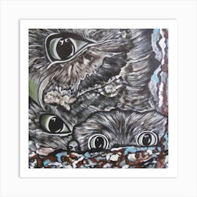 The Abstract Art With Themed Of Owl Eyes Paintings And Greater Owl Feathers Art Print