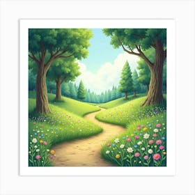 Enchanted Path Through A Magical Meadow, Watercolor 1 Art Print