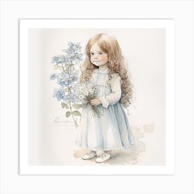 Little Girl With Blue Flowers Art Print