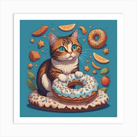 Cat With Donuts Art Print