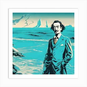 Salvador Dali Against Abstract Seascape Art Print