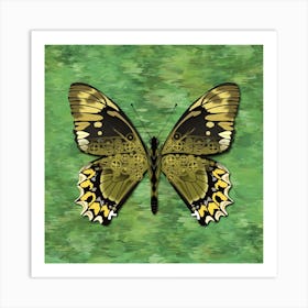 Mechanical Butterfly The Battus Madyes Tucumanus On A Green Background Art Print