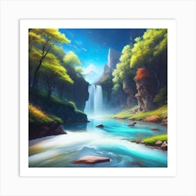 Waterfall In The Forest 31 Art Print