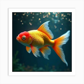 A Fantastical Goldfish With Shimmering, Geometric Scales Swimming In A Magical, Iridescent Pool 1 Art Print