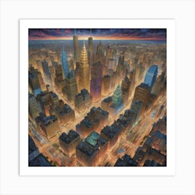 New York City At Dusk Art Print Art Print