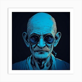 Gandhi Blue Face Head Art Print