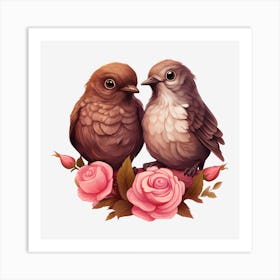 Birds On Roses 6 Art Print