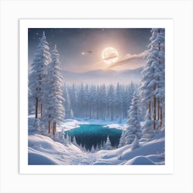 Winter Forest With Visible Horizon And Stars From Above Drone View Ultra Hd Realistic Vivid Colo (1) Art Print