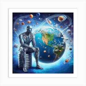 Robot In Space Art Print