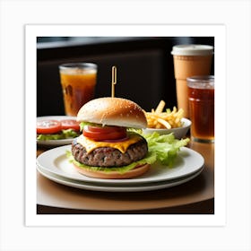 Hamburger With Fries And Soda 2 Art Print