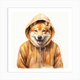 Watercolour Cartoon Dingo In A Hoodie Art Print